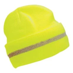 Knit Cap With Reflective Stripe Hi-Vis Lime