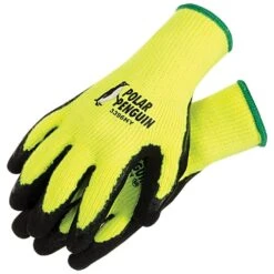 Cold Weather Lined Knit Gloves With Rubber Palm, High-Visibility Yellow, Size Large