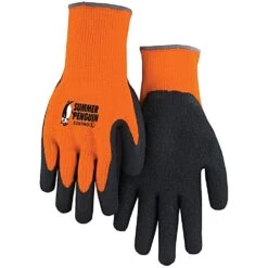 Orange Unlined, Warm Weather Hi-Viz Knit Gloves With Rubber Palm, Medium