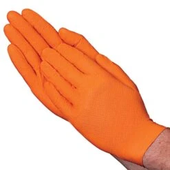Disposable Nitrile Gloves With Diamond Texture, Orange, 6mil, Size Large, Box Of 100 Gloves