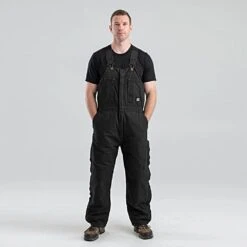 Original Washed Insulated Bib Overalls, Black, Size Large-Tall By Berne