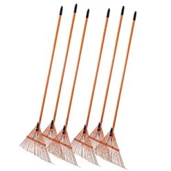 Bulk Pack Of 6Rakes - Spring Rakes With 24-Tine Steel Head And Tuff-Strong™ Fiberglass Handle By A.M. Leonard