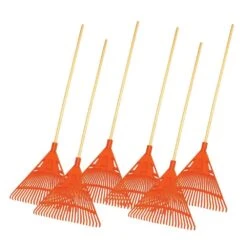 Bulk Pack Of 6Rakes - 24-Inch Wide Poly Lawn Rakes With American Ash Handle By A.M. Leonard